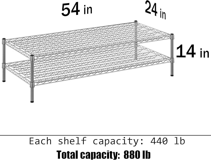 24" Deep x 54" Wide x 14" Height Wire Shelving Kit | 2-Tier | NSF Commercial Storage Rack Unit