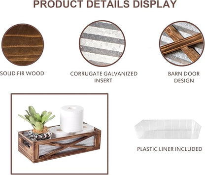Wooden Toilet Tank Basket, Rustic Bathroom Decor Box, Farmhouse Toilet Paper Organizer Holder, Decorative Bathroom Storage Basket, Barn Door (Brown)