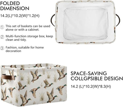 Mallard Ducks Reeds Square Baskets Storage Bins Foldable Fabric Organizer Bin Open Home Shelf Baskets