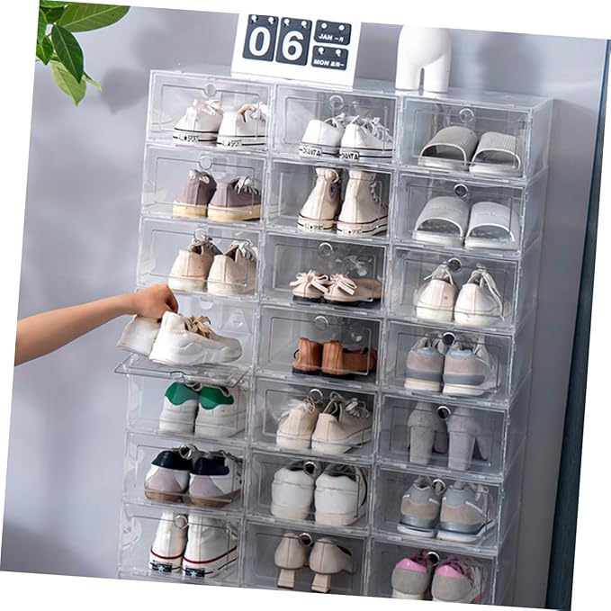 6pcs Shoe Storage Box Plastic Shoe Boxes Lids Organizer for Closet Bins for Stackable Storage