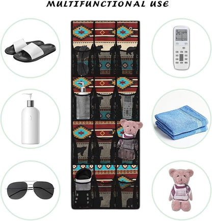 Ethnic Bear Over the Door Shoe Organizer 12 Large Mesh Pockets Foldable Shoe Rack for Door Hanging Shoe Organizer Shoe Holder