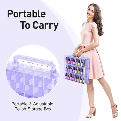 Beloving 2pcs Nail Polish Organizer, Portable 48 Bottles Clear Nail Polish Holder with Adjustable Divider, Gel Nail Polish Storage Double Side Nail Polish Organizer Case for Nail Tech Purple