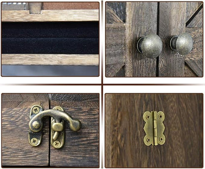 GLANT Rustic Wall Mounted Jewelry Organizer with Wooden Barndoor Decor,Wooden Wall Mount Holder,Jewelry holder for Necklaces, Earings, Bracelets, Ring Holder. Includes matching hook organizer (Rustic)
