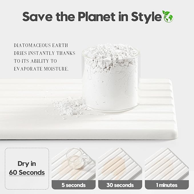Razborci 2PCS Water Absorbing Stone Drying Tray Mat for Bathroom Sink & Kitchen Counter Organizer, Quick Dry Dish Soap Dispenser Sponge Holder, Vanity Sink Caddy, Drink Bar Coaster, White - 10"*6"