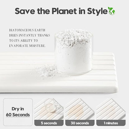 Razborci 2PCS Water Absorbing Stone Drying Tray Mat for Bathroom Sink & Kitchen Counter Organizer, Quick Dry Dish Soap Dispenser Sponge Holder, Vanity Sink Caddy, Drink Bar Coaster, White - 10"*6"