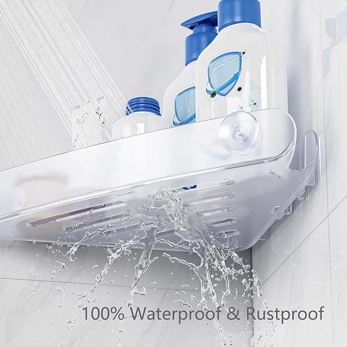 Sotfamily Plastic Shower Caddy Corner (for 90° Only), 4 Pack Adhesive Corner Shower Shelves for Bathroom Organizers and Storage, Frosted Clear