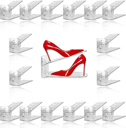 16 Pack Clear Shoe Slots Organizer - Adjustable Height 3.7''to 7.7'' Shoe stackers for a pair of shoes ,Shoe rack storage shoe space saver 50%,Easy to assemble shoe hold shoe organizer for cloest