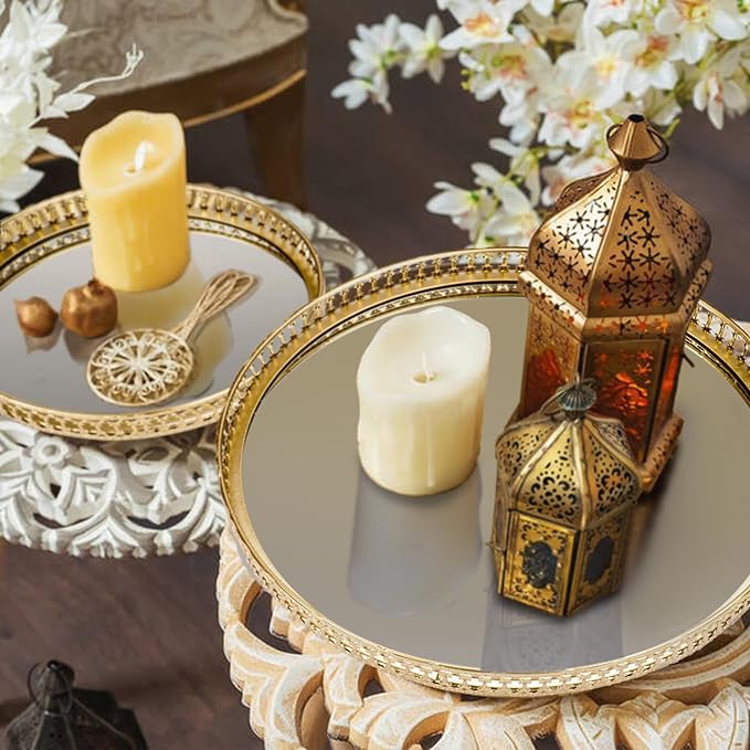 Ayswupt Gold Mirrored Vanity Tray for Bathroom Counter,Metal Decorative Jewelry Storage Tray Cosmetic Perfume Organizer for Dresser,Bedroom,Home Decor,Suit for Candle Holder,Coffee Table Centerpiece,L