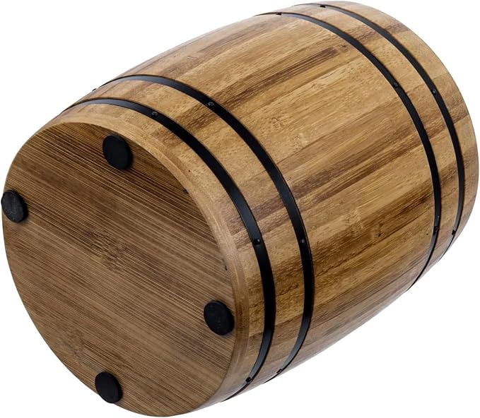 MyGift Wine Barrel Design Kitchen Utensil Crock, Light Brown Solid Bamboo Wood Cooking Tool Holder