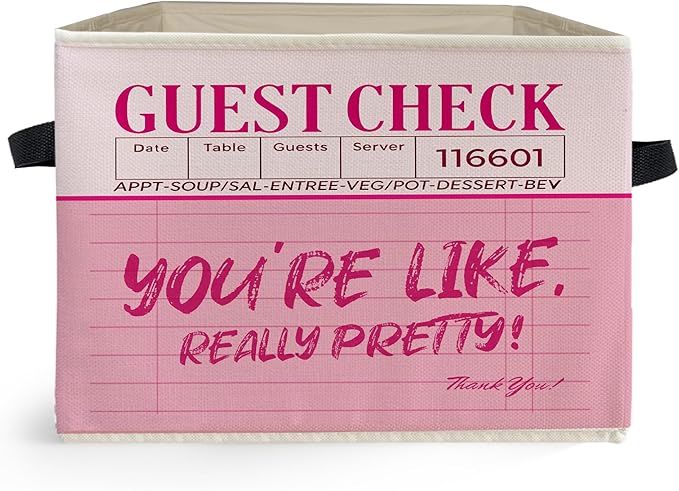 Trendy Preppy Pink Storage Box Bins, You're Like Really Pretty Guest Check Collapsible Storage Basket Organizer for Girls Room Laundry Room Apartment Clothes Books, Decor for Room