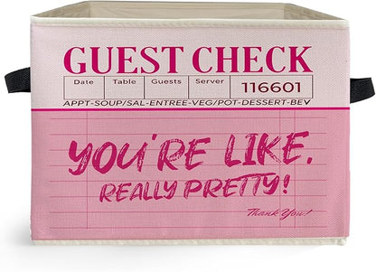 Trendy Preppy Pink Storage Box Bins, You're Like Really Pretty Guest Check Collapsible Storage Basket Organizer for Girls Room Laundry Room Apartment Clothes Books, Decor for Room