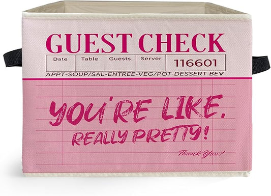Trendy Preppy Pink Storage Box Bins, You're Like Really Pretty Guest Check Collapsible Storage Basket Organizer for Girls Room Laundry Room Apartment Clothes Books, Decor for Room