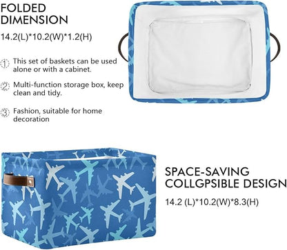 Airplanes in The Sky Large Storage Basket Cube Storage Bin Canvas Fabric Organizer Handles Collapsible Decorative for Clothes Toys Bedroom