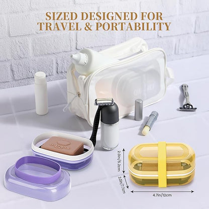 Leakproof Travel Soap Case with Lid | Draining Soap Bar Holder & Dish with Silicone Strap | Includes Mesh Soap Bag | for Shower, Bathroom, Camping, Gym (Lemon Yellow)