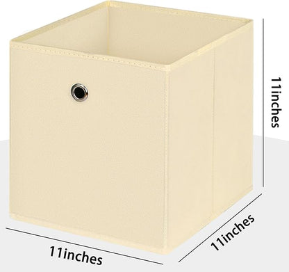 Foldable Storage Cubes Bins ,11 Inch Cloth Storage Cube Fabric Storage Box Cubes Organizer Baskets with Handles for Home Organizer Set of 6 (Creamy-White)
