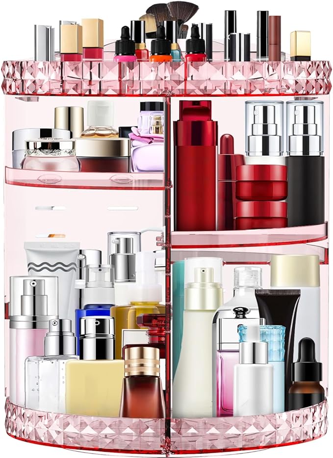 360 Rotating Makeup Organizer Large Capacity Cosmetics Organizer Beauty Organizer Clear Cosmetic Storage Display Case with 8 Layers and Detachable Shelves for Bedroom Dresser