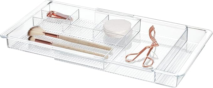 iDesign Expandable Vanity Drawer Organizer, The Clarity Collection – 11.25” to 18.5”, Clear (Pack of 6)