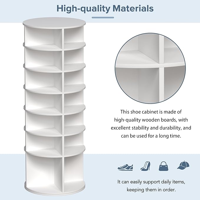 7 Tier Rotating Shoe Rack Tower, Spinning Shoe Tower Display Lazy Susan, Revolving 360° Shoe Rack Storage Round Carousel, Vertical Handbag Rotate Shoes Closet Organization