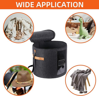 Large Hat Storage Box 19'' Hat Box for Large Hats, Hat Boxes for Women Storage Round Hat Boxes for Men Foldable Storage Box with Lid Felt Stuffed Animal Toy Storage Bin with Lid, Dark Gray