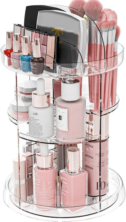 Yieach 360 Rotating Makeup Organizer for Vanity,Bathroom counter,Adjustable Spinning Skincare Organizers,Cosmetic Display Cases and Makeup Holder for Palette,Eyeshadow,Brush,Perfume Organizer,Clear