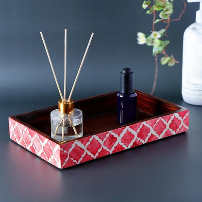 HANDICRAFTS HOME Handmade Moroccan Pattern 10x6 Towel Tray - Small Bathroom Tray, Guest Towel Holder, Decorative Napkin Holder, Bathroom Countertop Storage, Kitchen Hand Towel Holder Moroccan Red