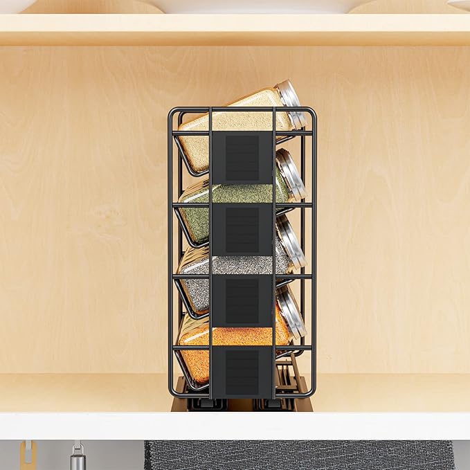 SpaceAid Pull Out Spice Rack Organizer with 20 Jars, Heavy Duty Slide Out Seasoning Organizer for Kitchen Cabinets, with 801 Labels and Chalk Marker, Right Facing (Pack of 2)
