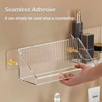 3 Pcs Medicine Cabinet Tray Organizer, Small Adhesive Bathroom Vanity Floating Shelves Storage for Toilet, Mirror, Wall, Countertop, Clear