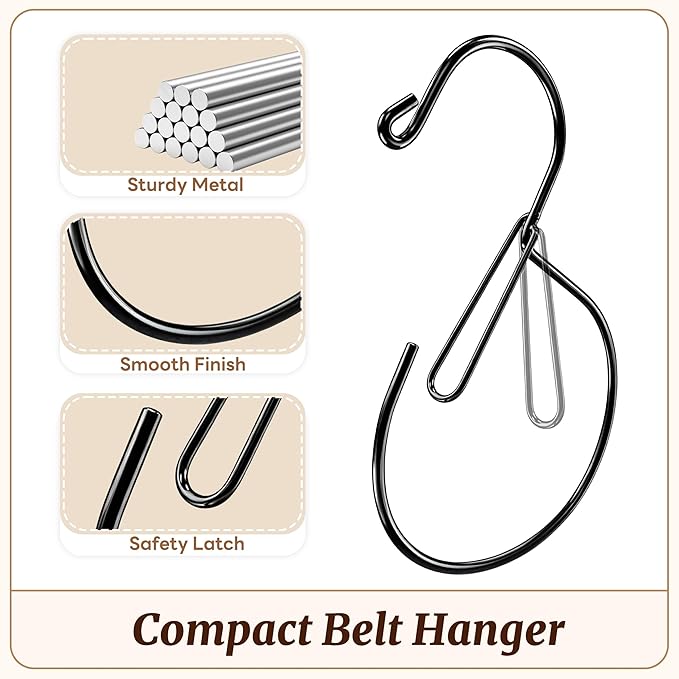MEILIDY Belt Hanger, Compact Metal Belt Rack with Hooks Safety Buckle for Closet, Black, 2 Pcs