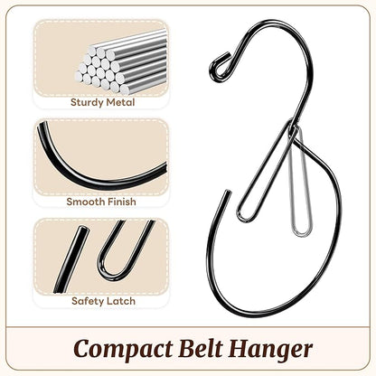 MEILIDY Belt Hanger, Compact Metal Belt Rack Hooks with Safety Buckle for Closet, Black, 4 Pcs