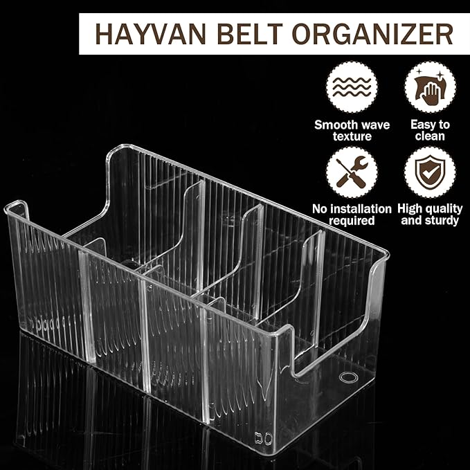 2-Pack Acrylic Belt Organizer for Closet & Drawer, Clear Belt Holder Display with 8 Detachable Compartments, Adjustable Storage Box for Belts, Ties, Bows, Wallets, and Jewelry