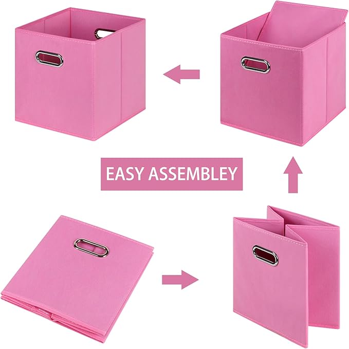 Fabric Cloth Storage Bins,Fabric Cube Bins Organizer with Dual Handles Foldable Cube Storage Baskets for Home Bedroom Storage,Set of 6,(Pink)