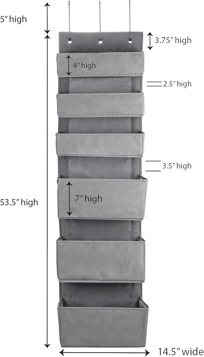 Household Essentials 6 Pocket Over the Door Pocket Organizer, PP Non-Woven Fabric Pockets, Reinforced Siding, Foldable, Versatile, Perfect for Residential and Commercial Doors, Grey