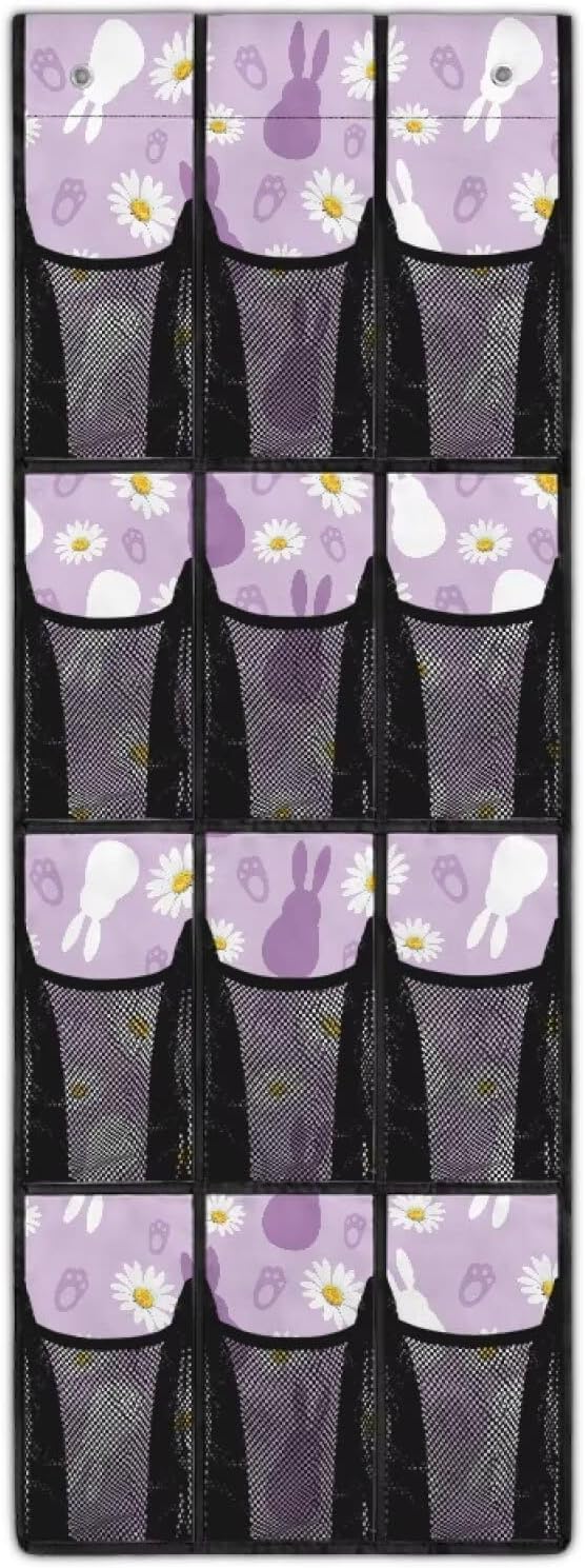 Heavy Duty 12-Pocket Door Hanging Storage Bag, Waterproof Oxford Fabric, Lightweight Foldable and Perfect for Maximizing Space in Any Room, Cute Rabbit Daisy