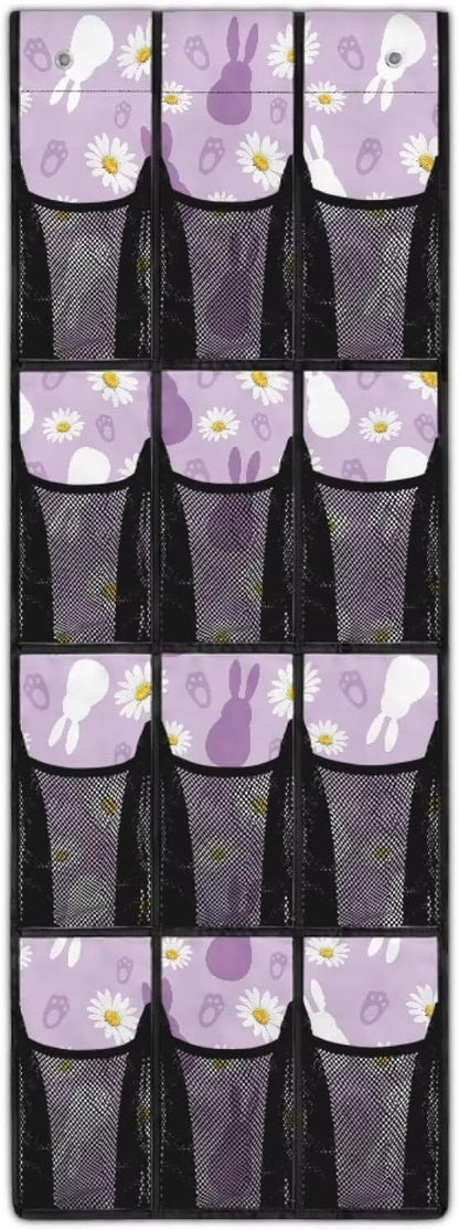Heavy Duty 12-Pocket Door Hanging Storage Bag, Waterproof Oxford Fabric, Lightweight Foldable and Perfect for Maximizing Space in Any Room, Cute Rabbit Daisy