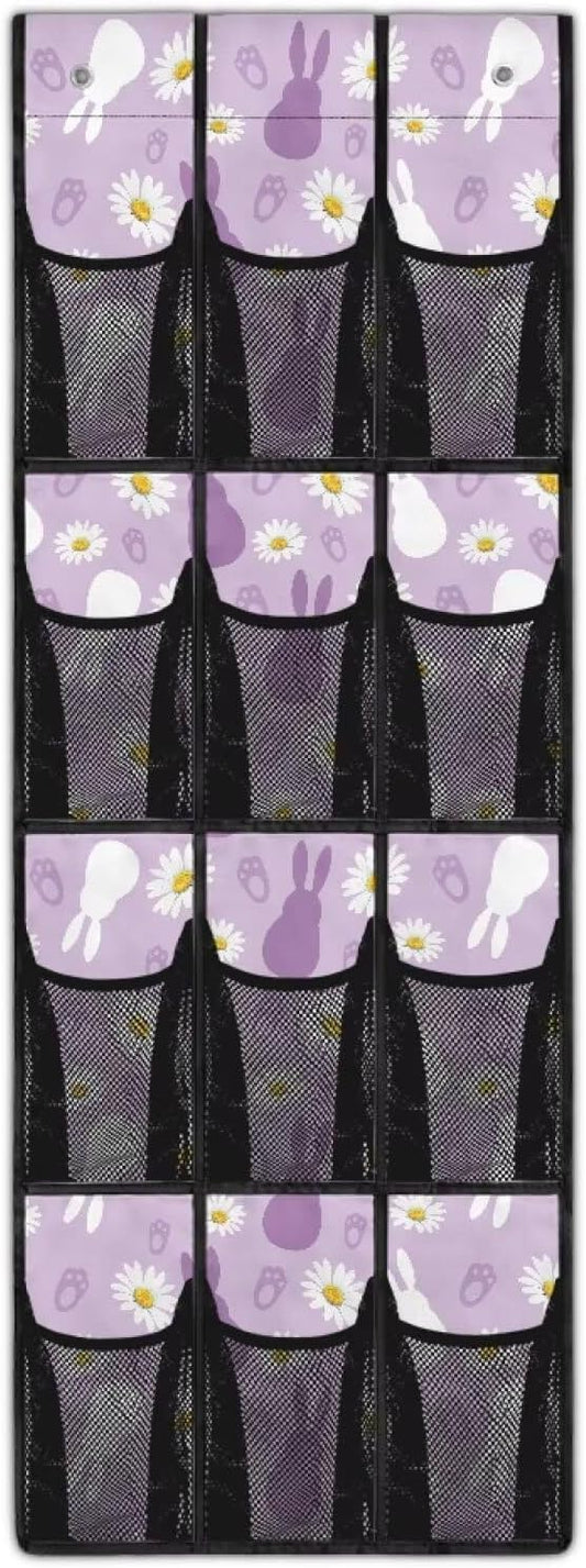 Heavy Duty 12-Pocket Door Hanging Storage Bag, Waterproof Oxford Fabric, Lightweight Foldable and Perfect for Maximizing Space in Any Room, Cute Rabbit Daisy