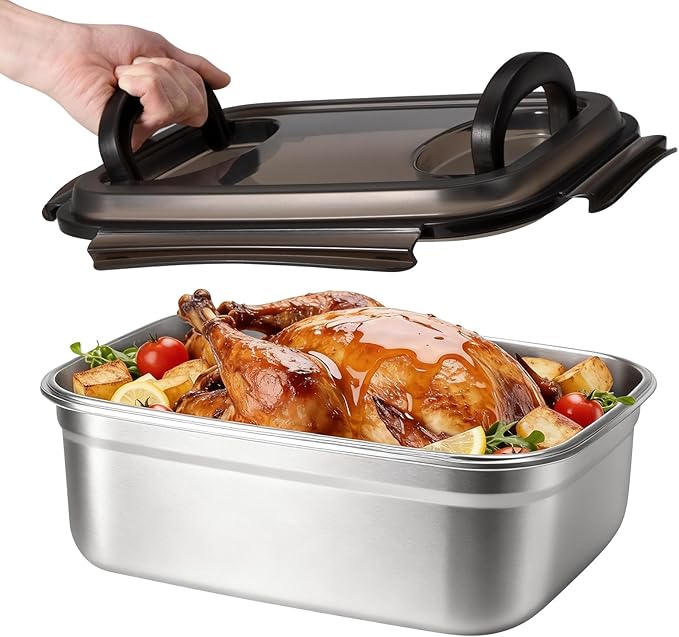 QCQHDU Stainless Steel Food Storage Containers, 5500 ML/ 186 oz / 23 Cup Large Food Storage Meal Prep Containers with Airtight Lids for Roasting Turkey, Chicken, Baking Casserole, Fruits, Party