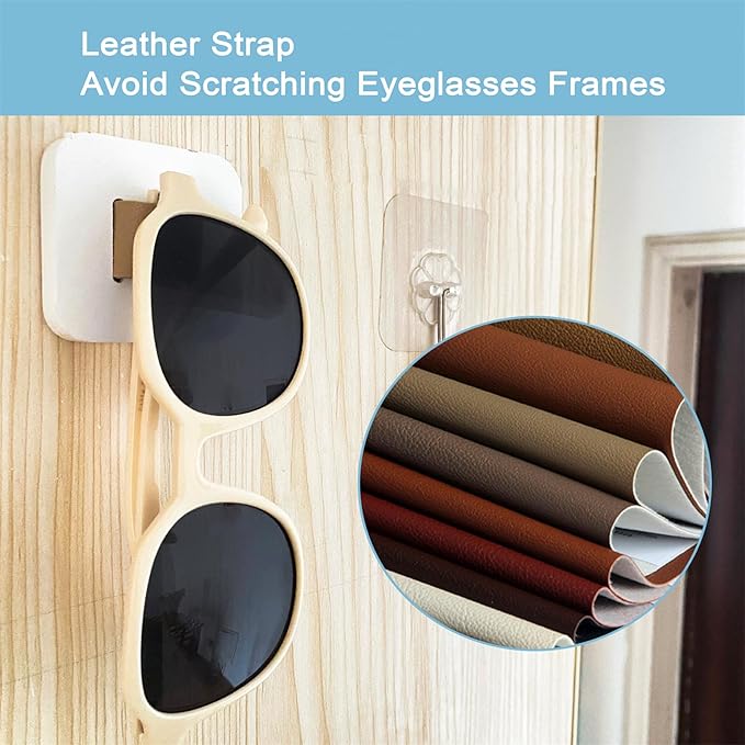 Sunglasses Organizer Wood Sunglasses Storage Wall Mounted Eyeglasses Holder Eyewear Display,Home Decor, (4pcs-Short-Grey/White/Blue/Wood Color)