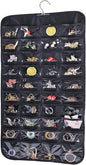 Cemueo Hanging Jewelry Organizer, Double Sided 80 Pocket Jewelry Chain Storage Bag 2 Layer of Fabric Jewelry Organizer Holder for Necklace Bracelet Earring Ring Chain Knitting Tool-Black