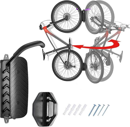 Swivel Bike Wall Mount, Vertical Bike Storage Rack, Space-Saving Hanger Hook for Garage & Apartment, Sturdy Holder Supports Up to 66 lbs, Scratch-Proof & Easy to Install