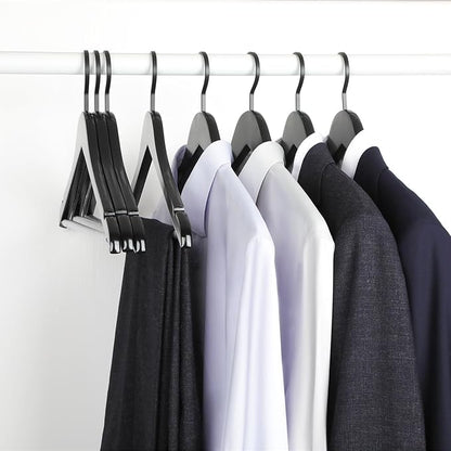TOPIA HANGER Premium Wooden Hangers, Luxury Boutique Wood Hangers with Extra Thick Hook and Non Slip Pants Bar, Heavy Duty Coat Hanger with Notches 16 Pack, Black -CT01B
