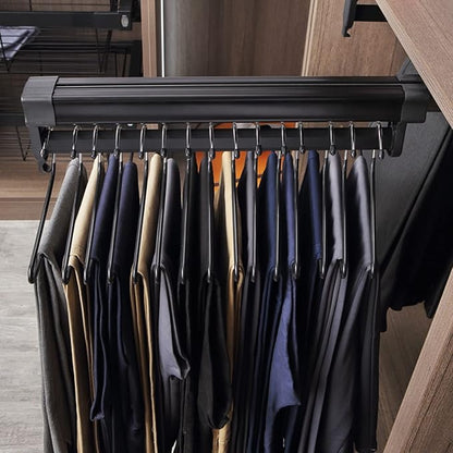 Heavy Duty Retractable Pull Out Pants Rack,Aluminum Alloy Pull Out Closet Valet Rod,Extendable Wardrobe Rail Tube for Hanging Clothes, Top Mount (Color : Black, Battery *1 : 56cm)