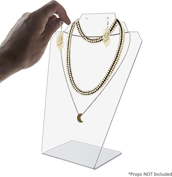 Marketing Holders Jewelry Set Display 3 Slot Clear Acrylic 6.75" x 9.5" Slant Back Stand Holds Bracelets Anklets Necklaces Use at Accessory Outlets Secondhand Shops Fashion Boutiques Portable