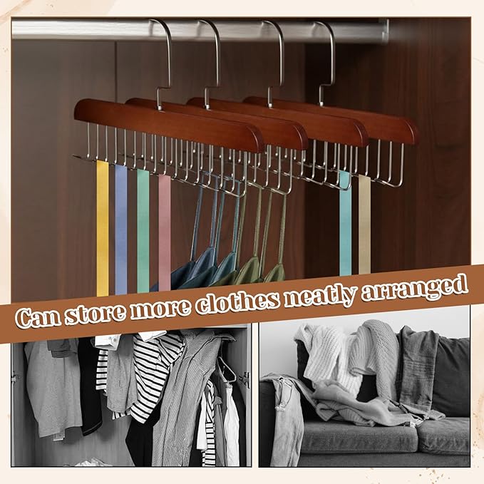 4 PCS Tank Top Hanger Space Saving, Bra Hangers for Closet Organizer, Tank Top Hangers with 32 Hooks Tie Rack Belt Hanger Belts Rack Ties Holder 360° Rotatable Neck Tie Organizer for Ties, Scarves