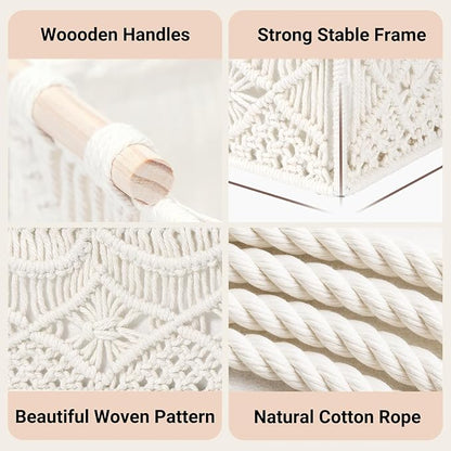 Nonam Macrame Storage Baskets, Boho Decor Style Woven Storage Boxes for Home Organization, Toilet Tank Shelf Cabinet Organizer Baskets,Set of 2-Weave White