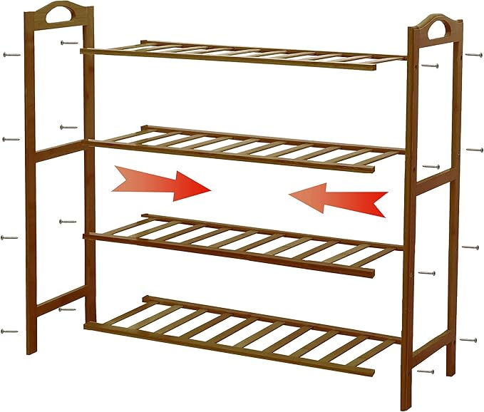 SANPON Bamboo Shoe Rack 4 Tier Shoe Organizer for Closet Entryway Shoe Rack Free Standing Shoe Shelf Slat Brown