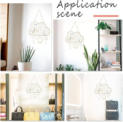 PH PandaHall Wall Jewelry Organizer, Stud Earring Holder Hanging Necklace Bracelet Display Stand with 10 Hooks Decorative Cloud Organizer for Necklaces Bracelets Small Grid for Stud Earring
