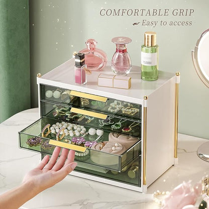 Aveniee 4 Drawers Makeup Organizer- Bathroom Organizers and Storage, Plastic Bins Countertop Perfume Vanity Desk Organization for Cosmetic, Skincare, Face Mask, Jewelry, Green