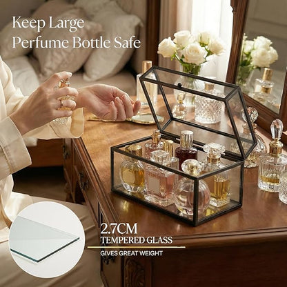 40 Lipsticks Organizer with Lid, Glass Display Box Fits Large Perfume & Skincare, Easy-Access Organiser for Vanity Countertop, Multifunctional Display Box in Any Rooms
