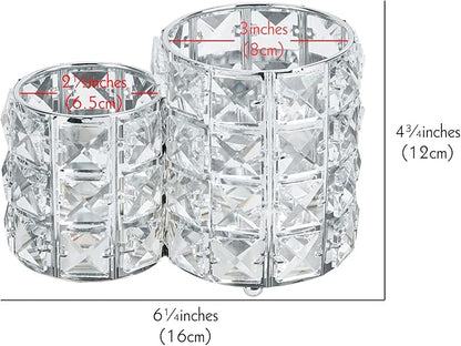 LUEXBOX Crystal Makeup Brush Holder Organizer, Cosmetic Makeup Brush Storage Container Cup for Table, Dresser, Bathroom, Bedroom Organization, One-Piece Circular Brush Organizer (silver)