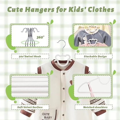 ManGotree 12.8" Kids Velvet Hangers, Non-Slip Felt Baby Clothes Hanger, Cute Bear Hanger for Nursery, Space Saving Toddler Hangers for Children's Closet (20 Pack, White)